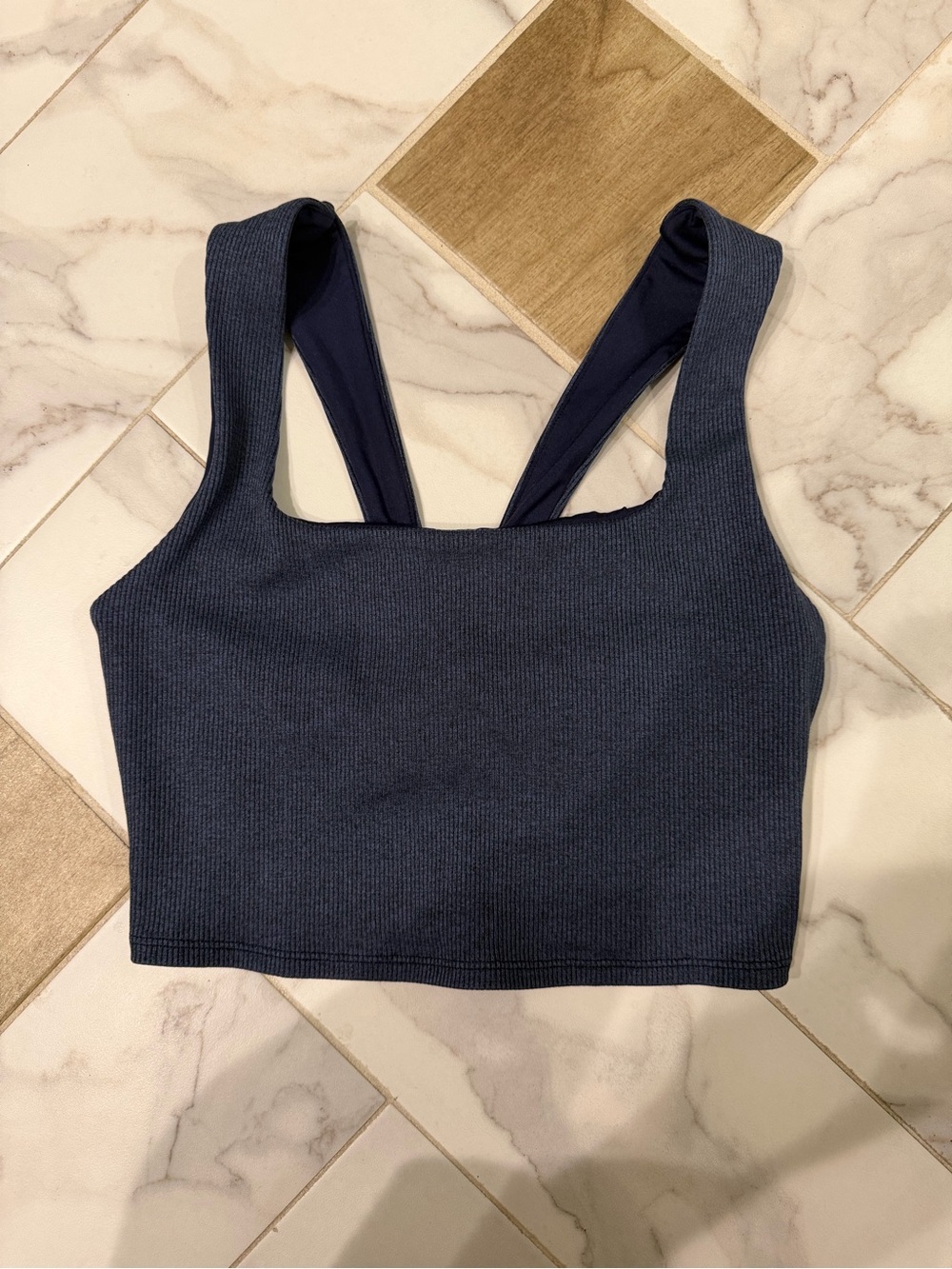 ALO Yoga Ribbed Square Neck Crop Tank - Navy